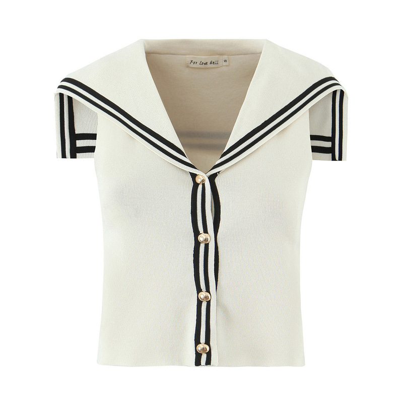 Za Cross-Border Women's Clothing Wholesale European and American Style 2025 New Navy Collar Contrasting Color Ice Silk Sleeveless Knitted Vest