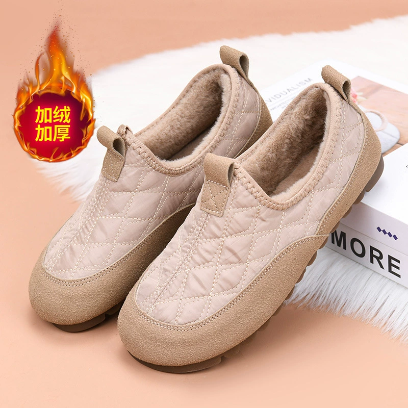 Хлопчатобумажные туфли женщины 2024 зимний новый бархат теплая одна педаль обувь мама легкая и удобная корейская женская обувь от имени волос