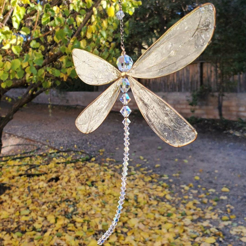 Cross-Border Hot-Selling Dragonfly Suncatcher Metal Winged Dragonfly Crystal Resin Window Decoration Hanging Ornament