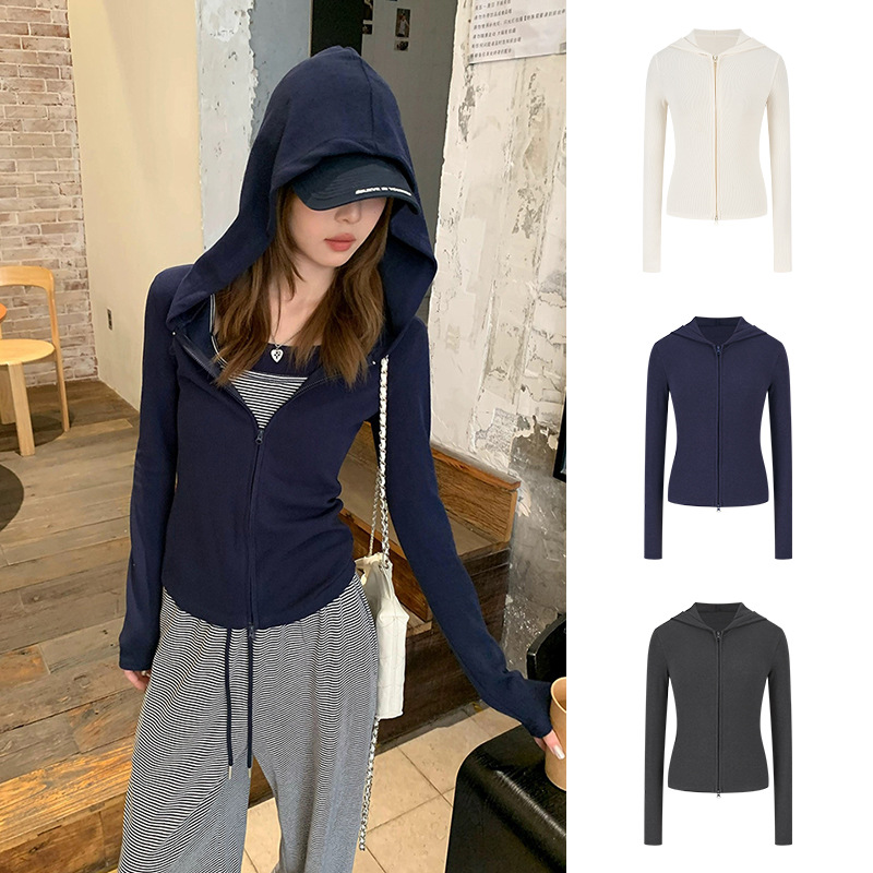 Moses Queen/Mo Xi Queen Right Shoulder Hooded Sweatshirt Jacket Women's Versatile Slim Double Zipper Cardigan Top