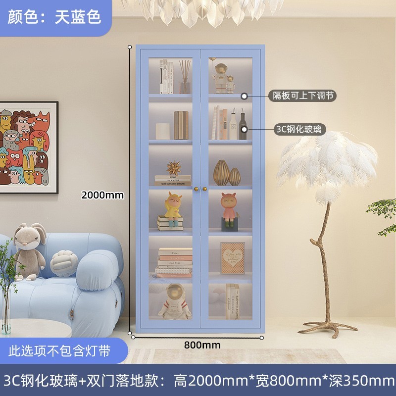 钢制书柜玻璃门防尘书架简约现代铁艺置物柜客厅储物柜家用展示柜|undefined