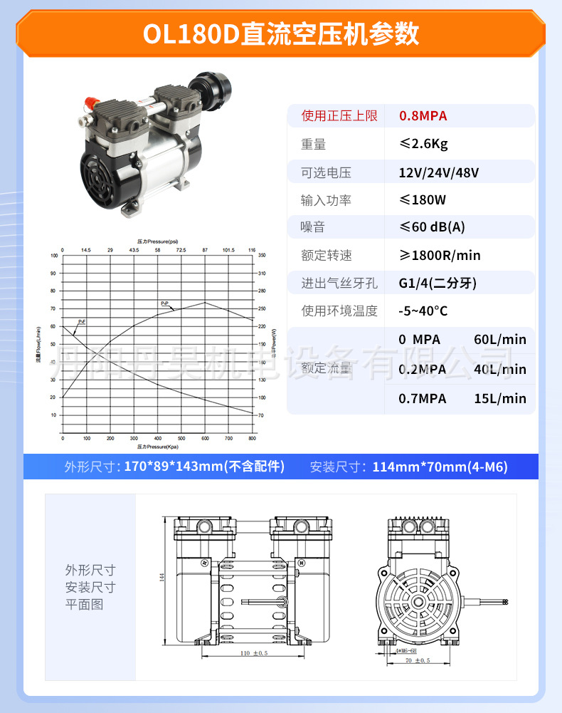 Danhao Vehicle-Mounted Dc Oil-Free Air Compressor Piston Booster Compressor Silent Maintenance-Free 12V24V48V