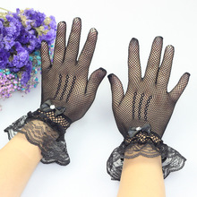 跨境新娘婚纱手套渔网蝴蝶结婚纱礼服手套弹性镂空礼仪蕾丝手套