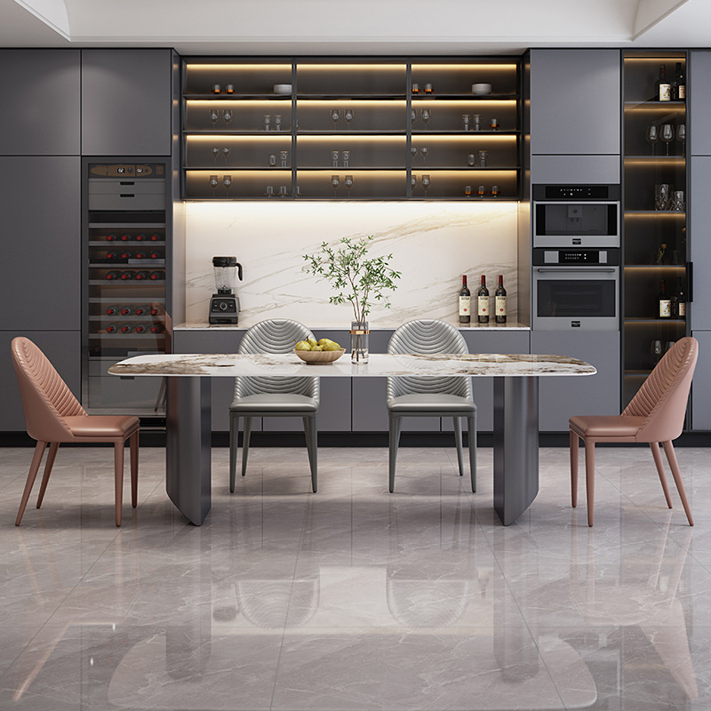 Moderno simple luz brillante lujo Rock placa mesa de comedor casa italiano minimalista rectangular pequeño apartamento mesa de comedor y silla combinación