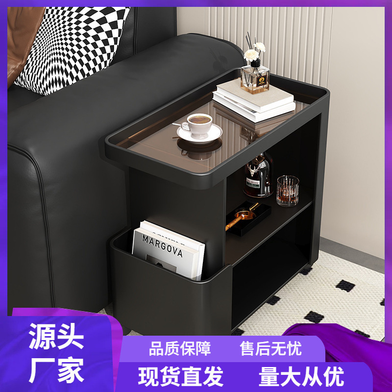 床头可移动柜玻璃零食置物架金属沙发边几边柜带轮茶几侧边小推车