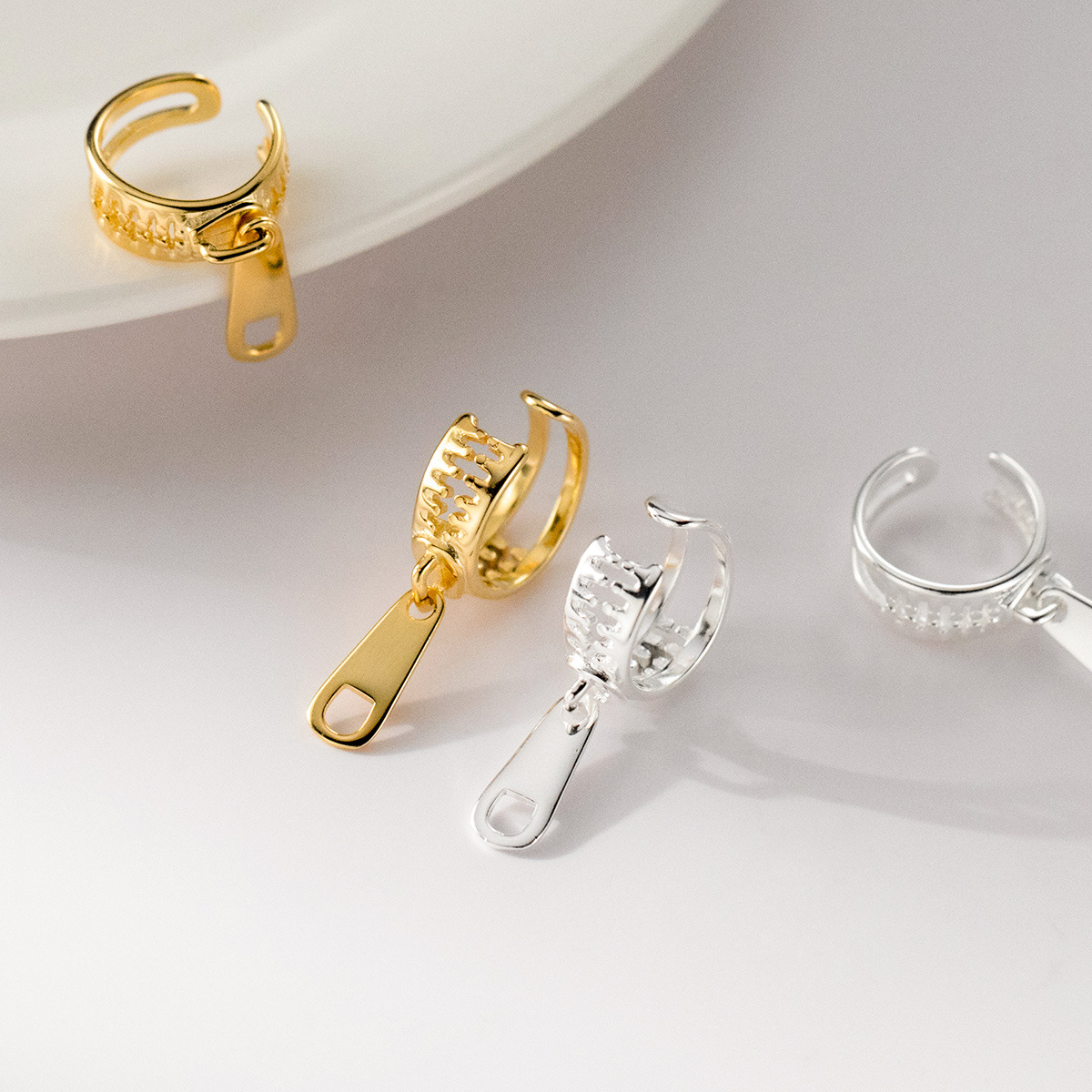 Eloch S925 plata esterlina moda cremallera nicho de diseño de orejas de hueso de orejas joyas de orejas mujeres M05358