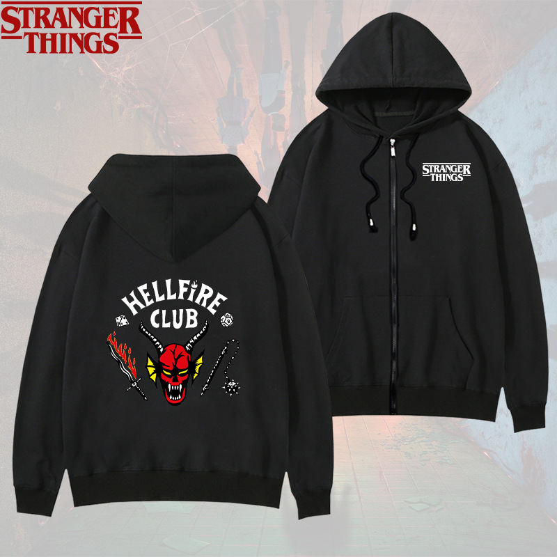 Strange story Season 4 zipper hooded sweater coat StrangerThings Hell Fire Club sweater