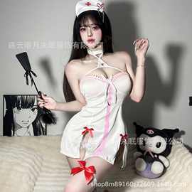情趣内衣女性感吊带网纱透视护士服cos火辣性感制服套装免脱调情