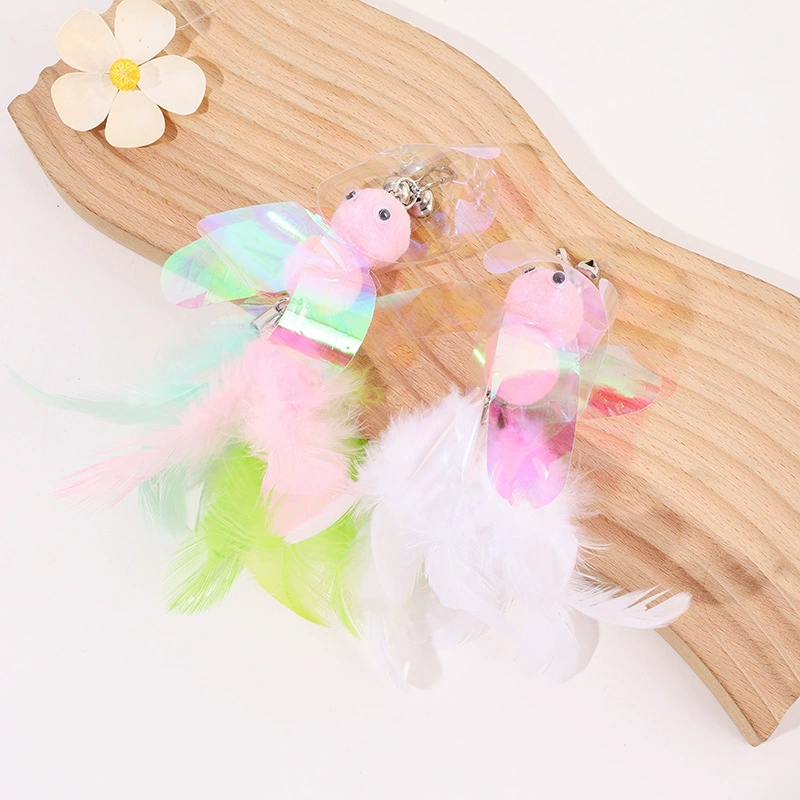 Cross-border colorful sequin bee teasing cat stick replacement head cute little bee feather tail teasing cat artifact factory wholesale