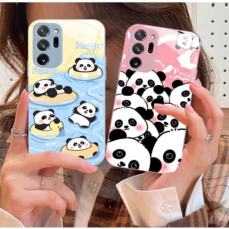 For Samsung A01Panda Cute Panda A02 Liquid Glass Case A03Core Fun National Treasure Peripheral Anti-fall