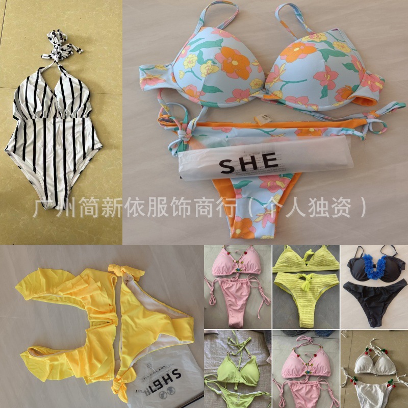 2025 nuevo estilo europeo y americano transfronterizo color sólido sexy sheini triángulo dividido traje de baño bikini fábrica de mujeres al por mayor