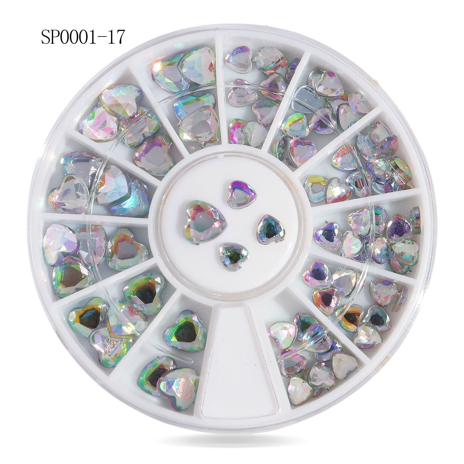 Joyería de uñas transfronteriza de uñas de aleación de color mágico plano Diamante de forma especial blanco AB rhinestone joyería 12 rejilla giratoria al por mayor