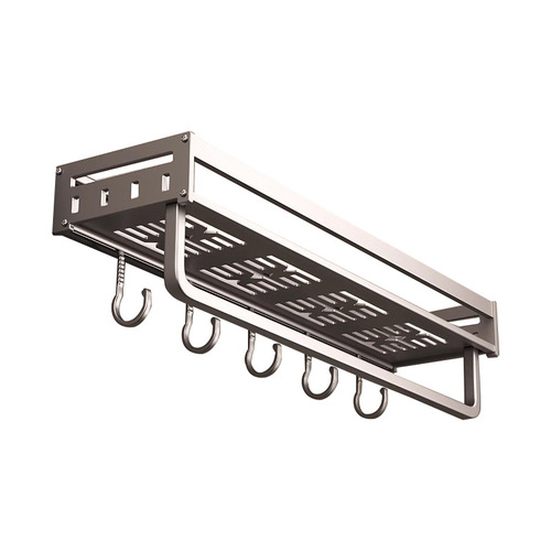 Bathroom storage rack, household towel rack for bathroom, wall-mounted rack without drilling, with multiple hooks, cosmetic storage rack