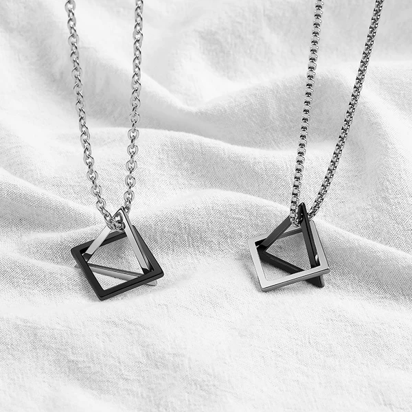 Geometric Pendant Titanium Steel Necklace for Men and Women Trendy Ins Hip-Hop Boys Light Luxury Niche Simple Versatile Jewelry Sweater Chain