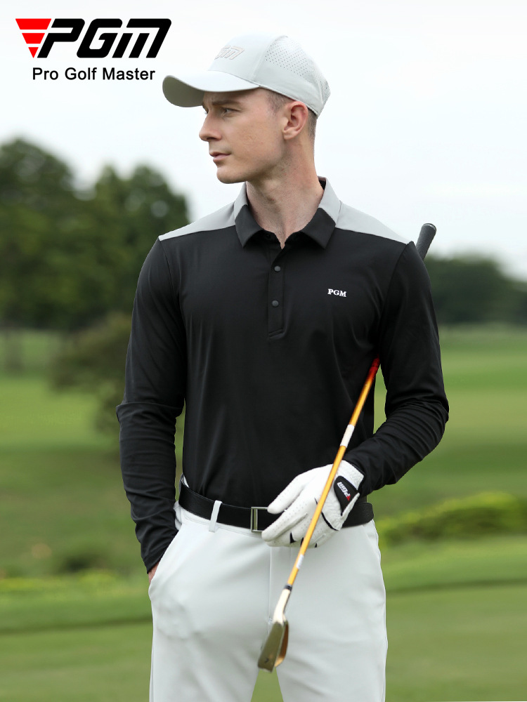 Áo polo golf nam dài tay phối màu cổ bẻ — KUZ166-Quần Đen, YF651-Áo màu trắng, YF651-Áo màu đen, KUZ166-Quần kaki