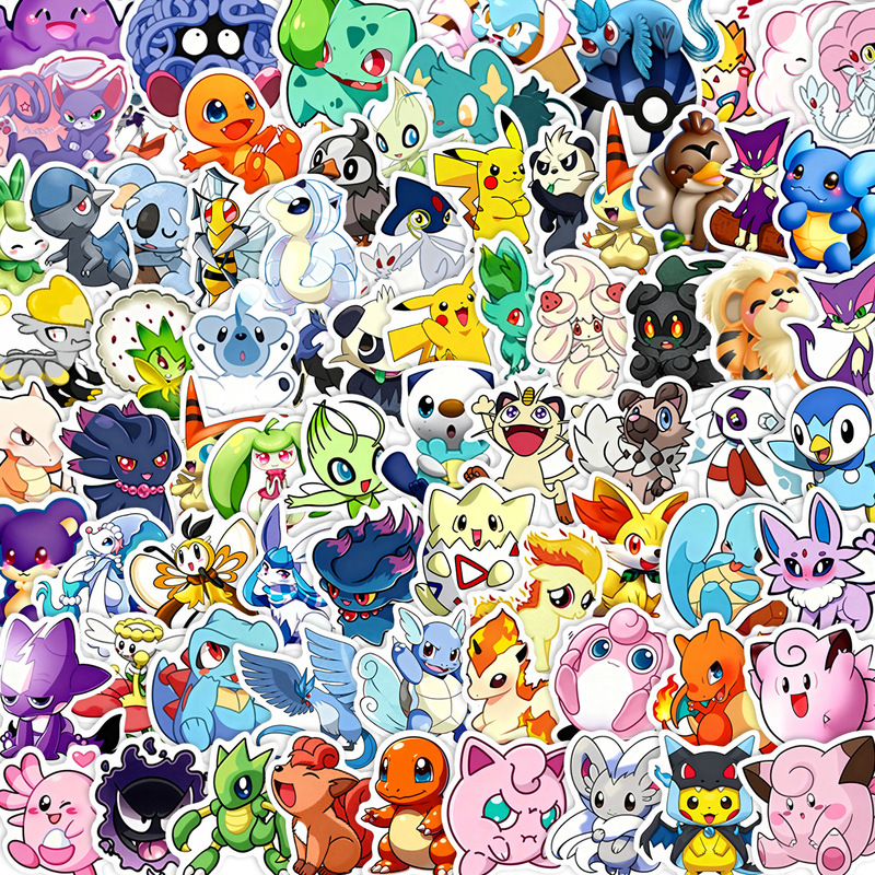100 Pieces of Pokémon Pikachu Cartoon Stickers, Cute Waterproof Luggage Stickers for Children, Wholesale