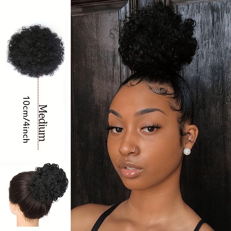 Moño de pelo de peluca africana con cordón, moño de pelo rizado, dos tarjetas, fibra química de seda de alta temperatura, 10 25 cm_voghion.com