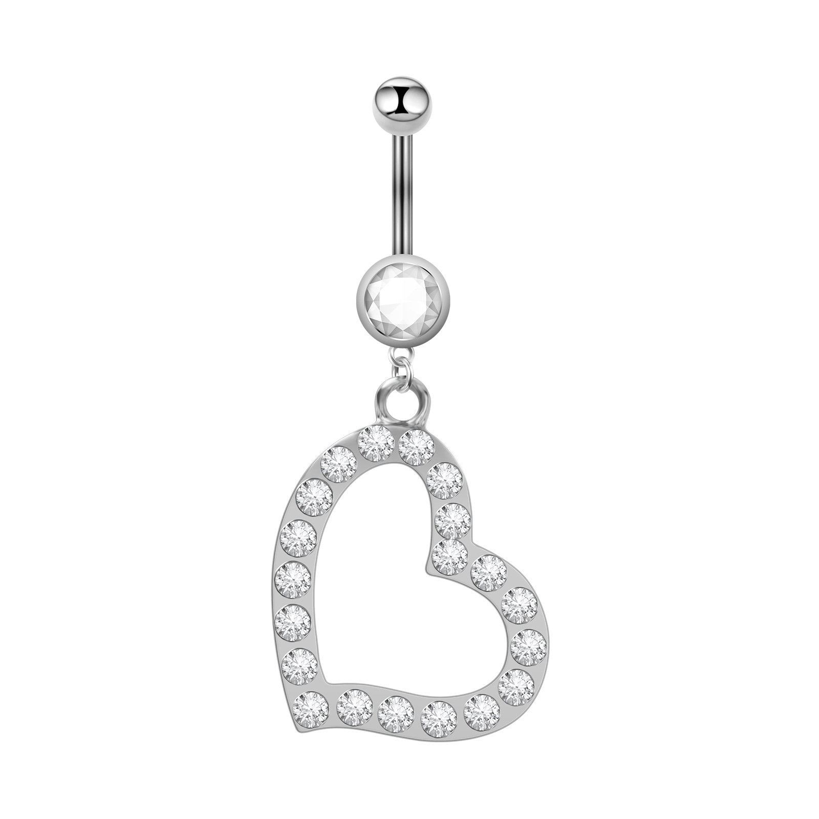 Bijou de nombril tendance, en acier inoxydable, en forme de cœur simple orné de diamants, facile à porter._voghion.com