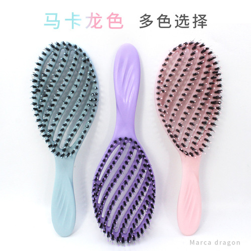 PP plastic pig bristle massage comb curved comb for fluffy hair and high head shape comb to improve hair style