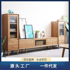 雲端邊櫃北歐電視櫃邊櫃橡木立櫃現代簡約客廳實木儲物柜子