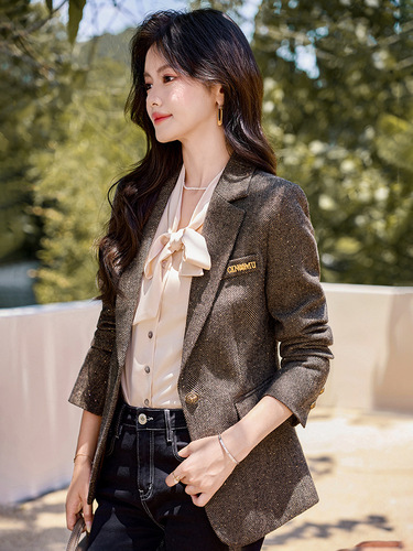 Women's 2024 Autumn/Winter Wool Blend Blazer Outerwear - High-End Fashion, Casual & Elegant Style, One-Buckle Slim Fit Suit Jacket