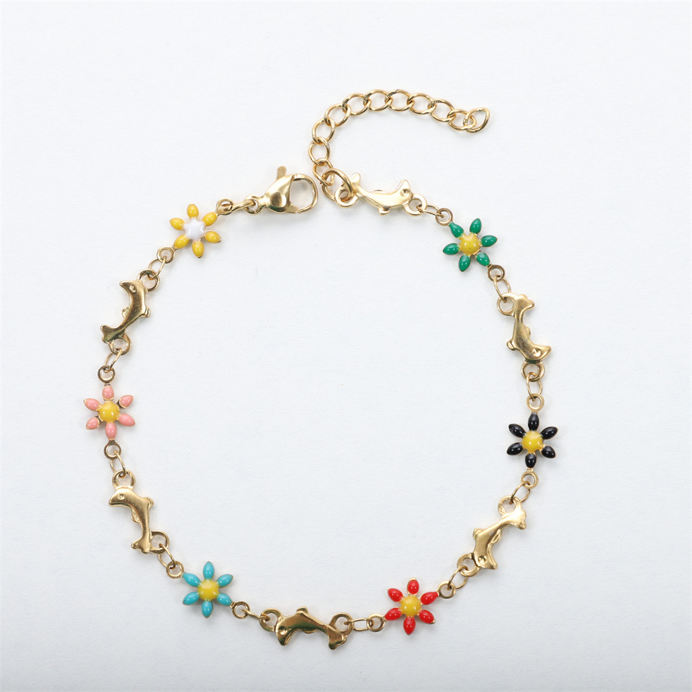 Flower Pattern Pastoral Flower 304 Stainless Steel Bracelets In Bulk