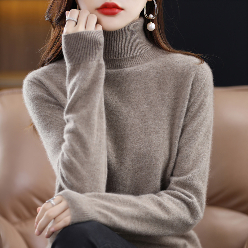 Autumn And Winter Full Wool Sweater Women's Fashionable Simple Solid Color High Collar Sweater Women's Basic Knitted Bottoming Shirt