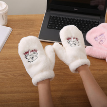 韩版冬季保暖毛绒手套学生写字卡通熊猫骑车保暖防寒手套加绒男女
