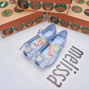2024 Me*Sha Jelly Shoes Melis*A Girls Sandals Elsa Princess Bow Fish Mouth Sandals for Girls