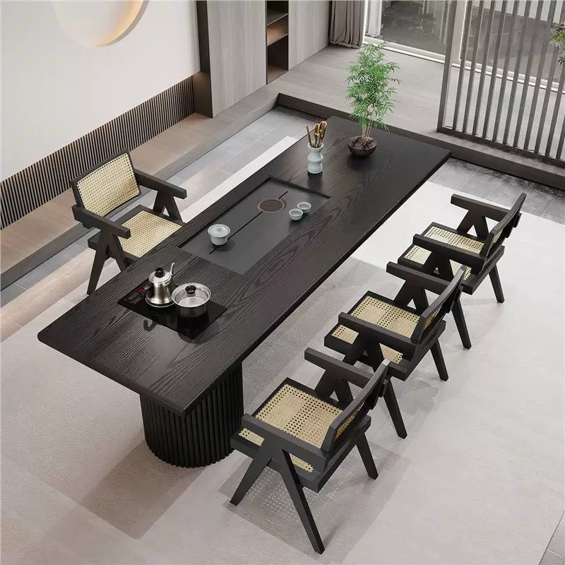 Журнальный столик из карбонизированного дерева в стиле ваби-саби, большой стол из черного массива дерева, стол для делового приема, чайный стол для переговоров, столы и стулья