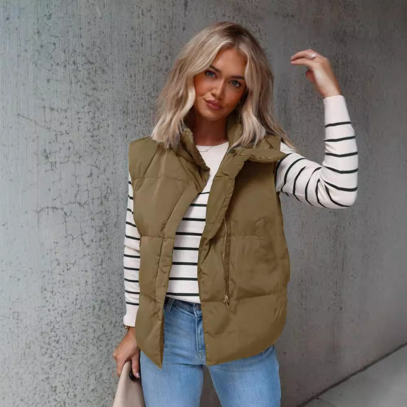 2024 Russian European and American Cross-Border Amazon Women's Autumn and Winter New Cotton down Jacket Vest Vest Top Jacket