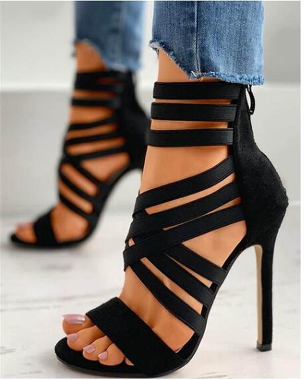 Damen High Heel Sandalen Mit Elastikband Stiletto Pumps_voghion.com