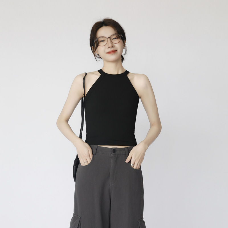 ブラジャー付き、胸パッド、ホルターネック、キャミソール、美しいデザイン、外でも内でも着用可能、ブラジャーなしのショートトップ|undefined