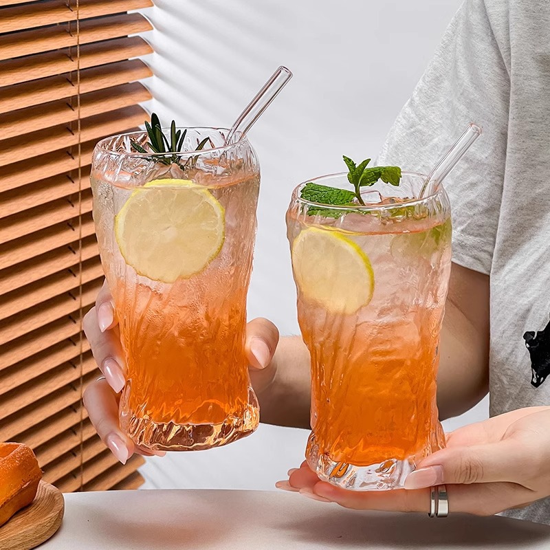 Taza de vidrio de té de fruta de gran capacidad con patrón de árbol creativo, taza de agua transparente, bebida de jugo de fruta, taza de cerveza, taza de cerveza