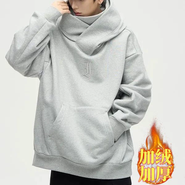 Зимний бархат и утолщение отходов деконструкции ниндзя с капюшоном Китайский хлопковый свитер мужской американский стиль высокий уличный топ