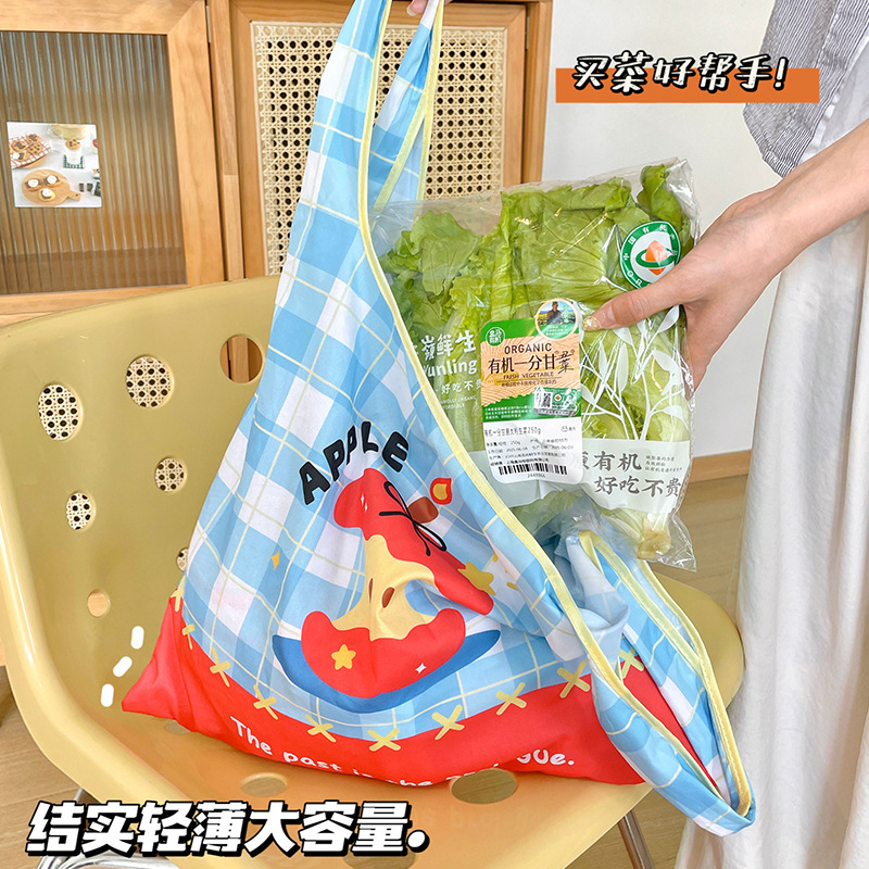 Bolsa de compras de gran capacidad, bolso de hombro portátil para niñas de estilo ins, bolso ecológico, bolso de almacenamiento compacto, plegable al por mayor