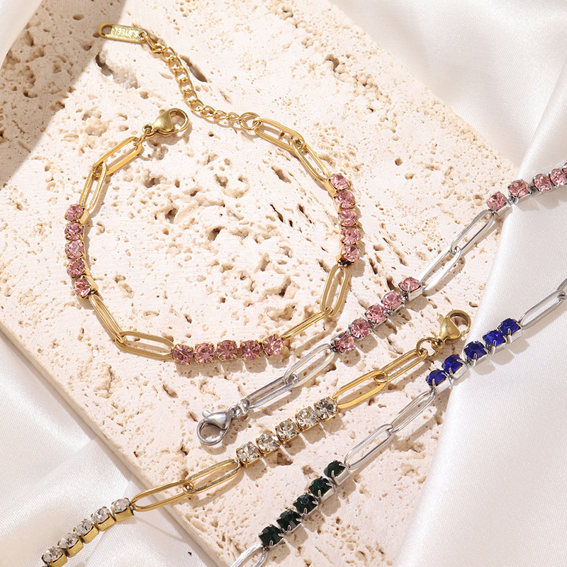 Cross-border European jewelry fashion versatile clip diamond titanium steel bracelet European and American trend simple bracelet women's jewelry Cross-border European jewelry fashion versatile clip diamond titanium steel bracelet European and American trend simple bracelet women's jewelry