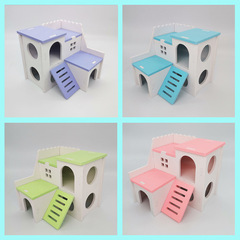 Hamster Nest Colorful Small House Wooden Nest Teddy Bear Double-Story Villa Hamster Toy Supplies Hamster Nest