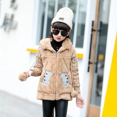 Children's winter hat coat, plush imitation fur, new style, cross-border trade, small bear girl's coat with warm innerwear