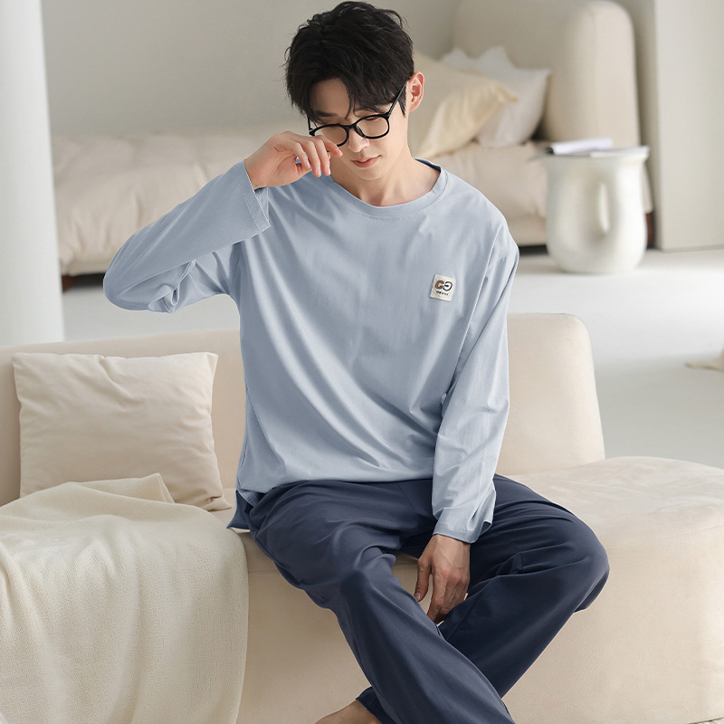 Couple Pure Cotton Pajamas Men's 25 Years Spring and Autum New Long-Sleeved Simple Wearable High-End Home Wear Set