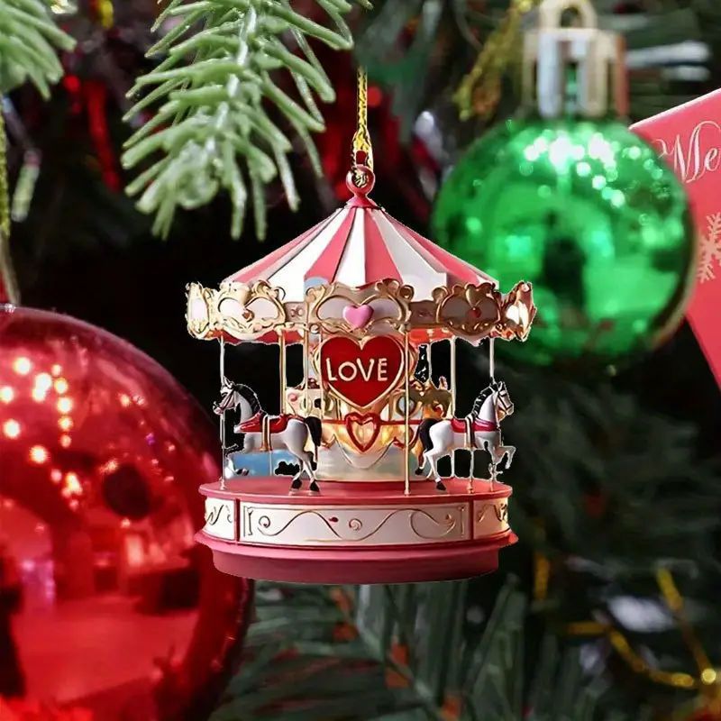 Transfronterizo nuevo acrílico carrossel decoración colgante espejo retrovisor colgante árbol de Navidad colgante decoración del hogar