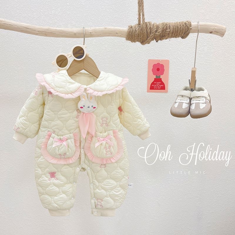 Mono de bebé coreano ins más engrosamiento acolchado de terciopelo invierno cálido para hombres y mujeres ropa de salida para bebés mameluco