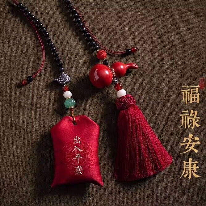 Imperial Sand Cinnabar Gourd Lucky Bag Car Pendant for Men and Women, High-End Car Interior Decoration, Safe Journey, 2026 New Model