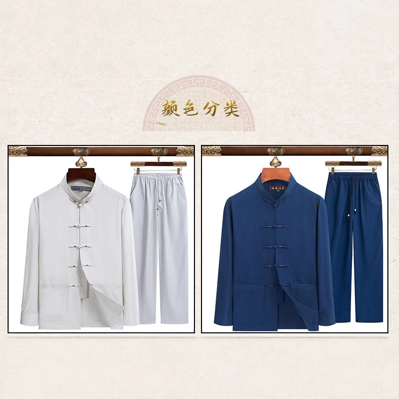 Костюм для папы Летний 40 лет 50, костюм Тан с короткими рукавами и длинными рукавами для средних лет, дедушка, летний мужской льняной костюм в китайском стиле
