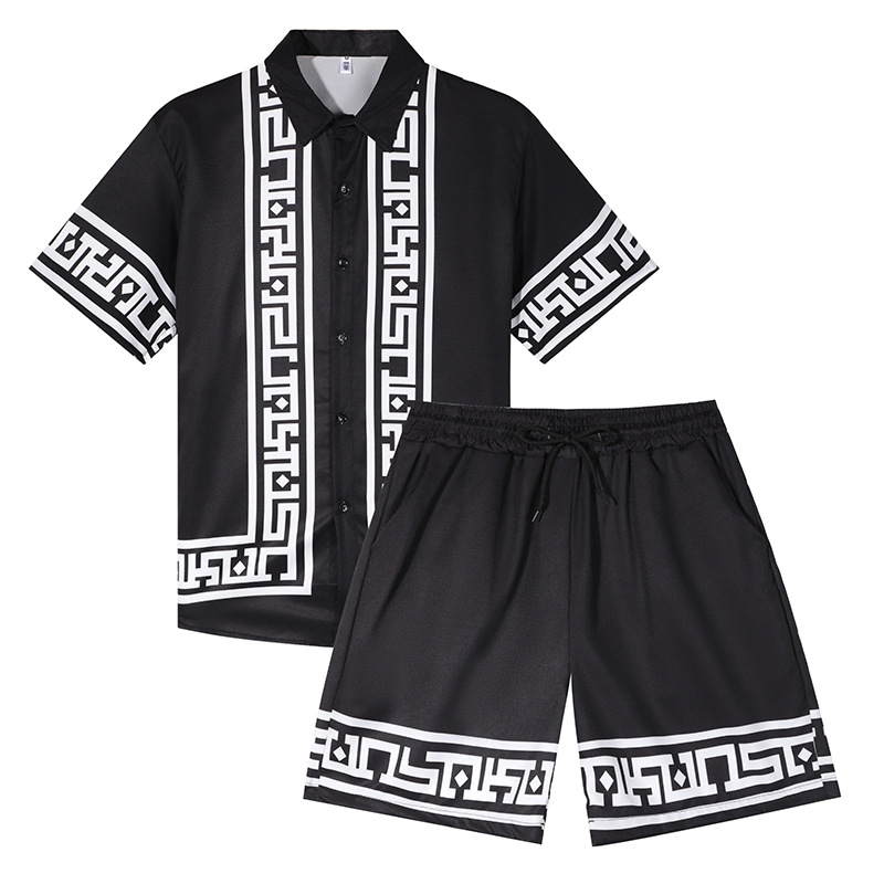 대외 무역 여름 남성 셔츠 캐주얼 루즈 반팔 반바지 투피스 비치 유럽과 미국 스타일의 이국적인 스타일 슈트
