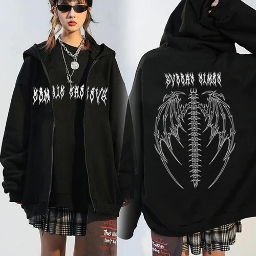 Hooded Sweatshirt with Zipper | Autumn/Winter European & American-Style Butterfly Design | Gothic-Inspired Sports Hoodie Coat