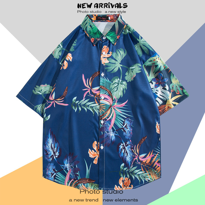 Hong Kong estilo Retro Vintage floral camisa manga corta Estilo Hawaiano tailandés diseño Ruan guapo camisa suelta para hombres y mujeres