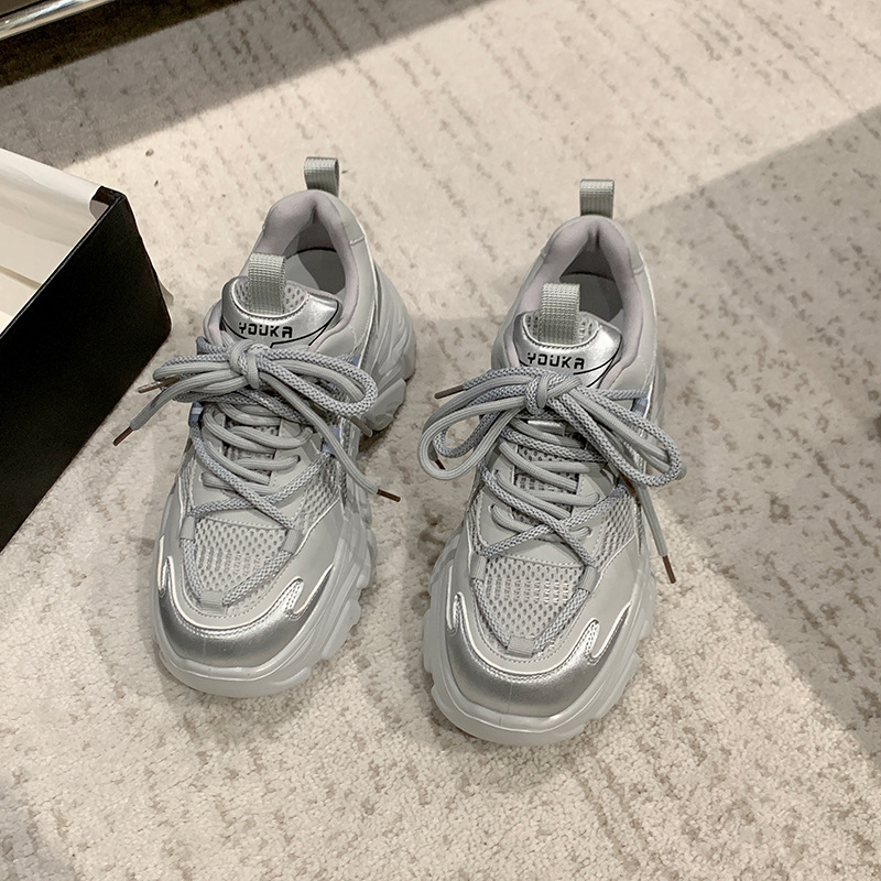 Scarpe da papà da donna 2024 nuova moda primaverile retrò piccole scarpe sportive con lacci alte con suola spessa_voghion.com