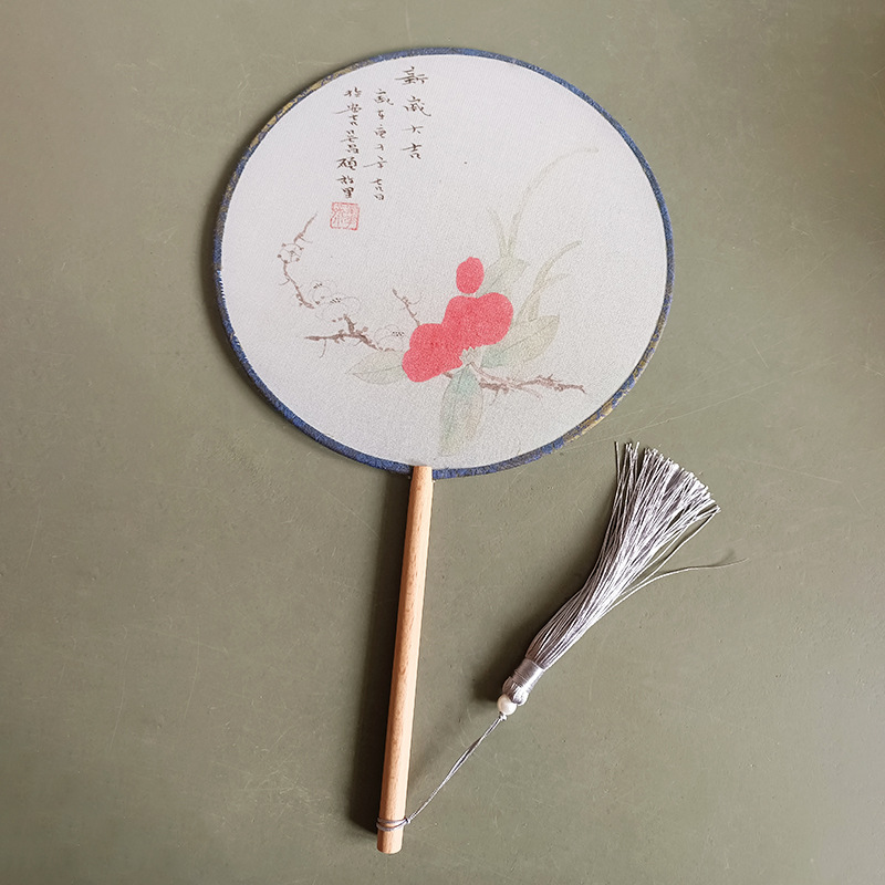 Ventilador redondo de estilo antiguo ventilador de doble cara de mango largo danza ventilador publicitario traje antiguo Hanfu cheongsam ventilador redondo de estilo chino ventilador de palacio al por mayor