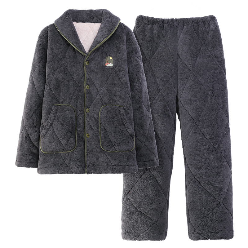 Pijamas de invierno para hombres de coral de terciopelo de tres capas de algodón intercalado con terciopelo de espesor de ropa de hogar de otoño y invierno 2024 nuevo